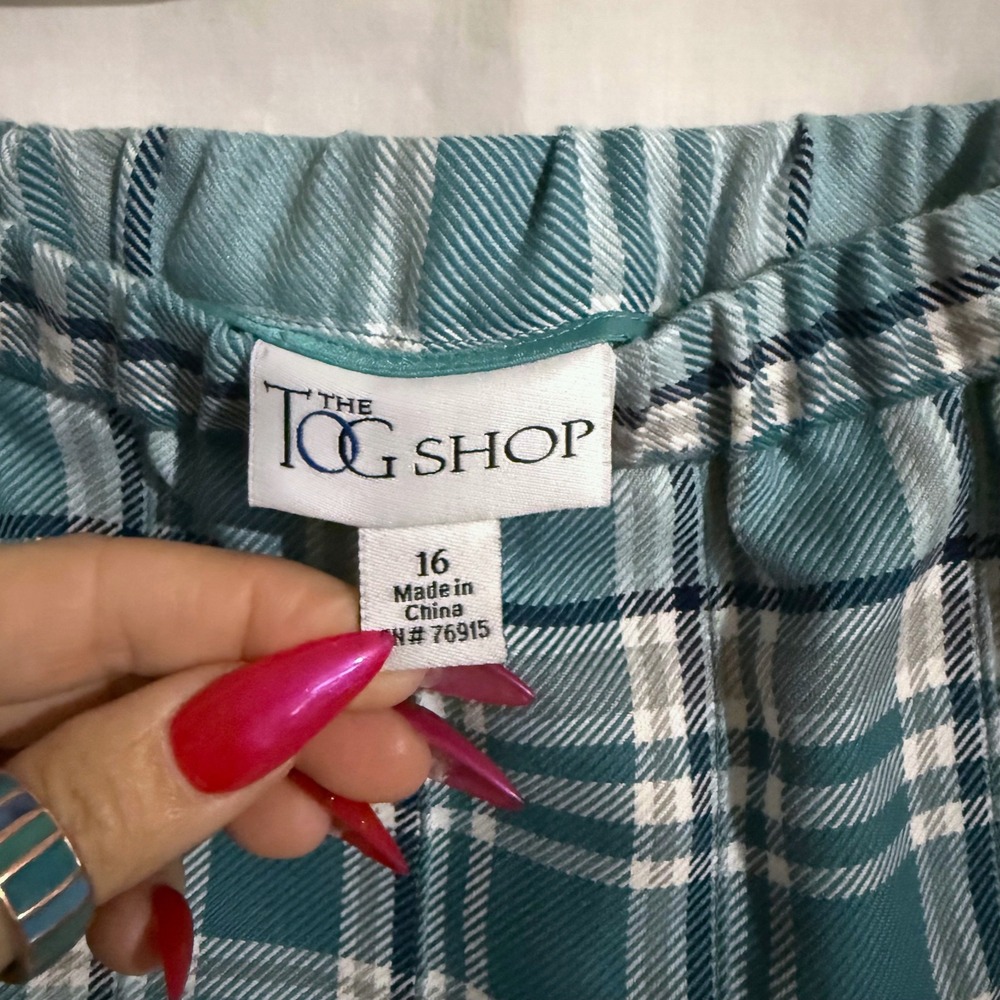The Tog Shop Pleated Skirt Size 16 Teal Tartan Plaid Midi Elastic Waist Preppy‎ - Picture 2 of 9